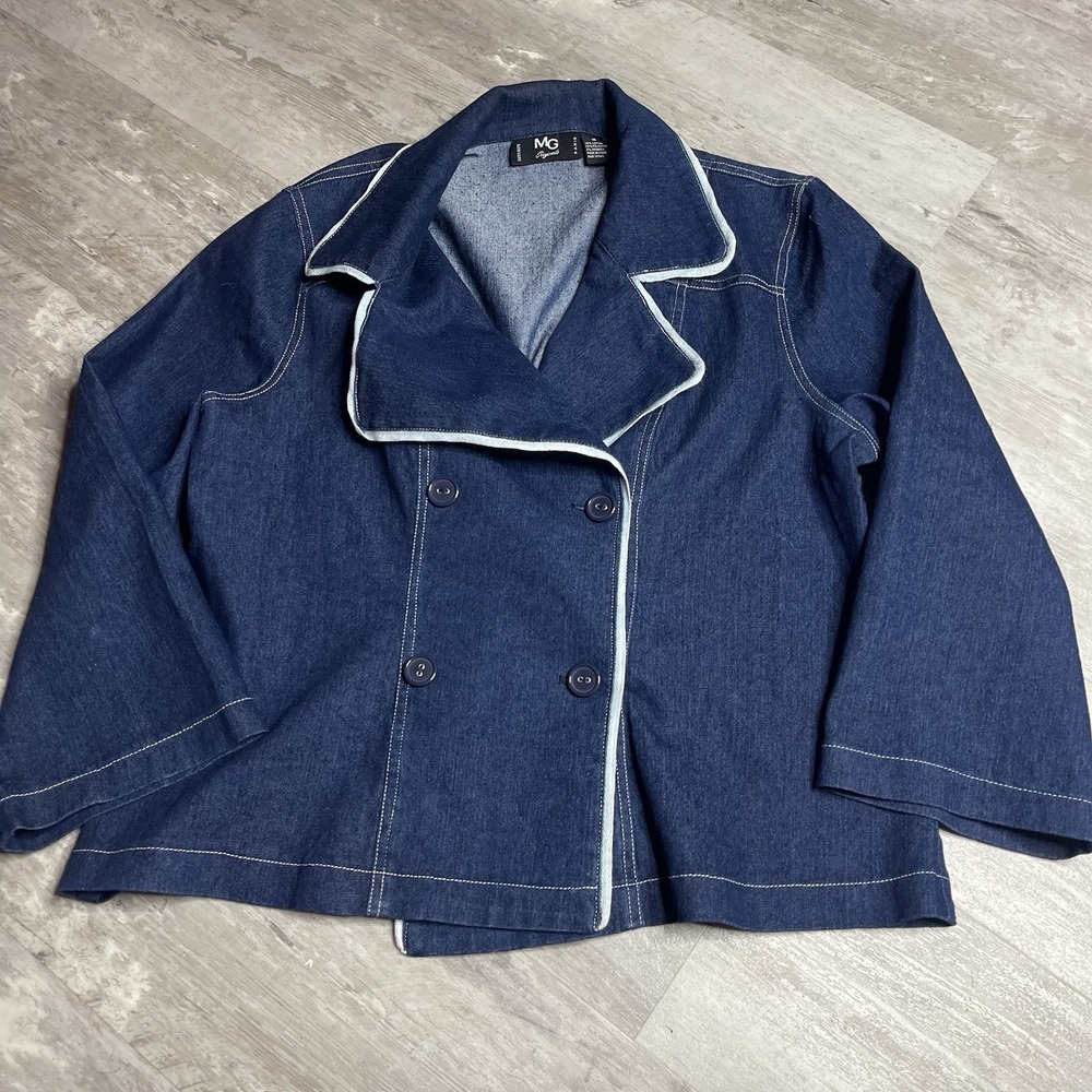 Vintage Women's Blazer MG Originals Paris Double Breasted BlueJean Size 14 Z-321